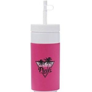 NWT PINK giant retro water bottle good vibes straw